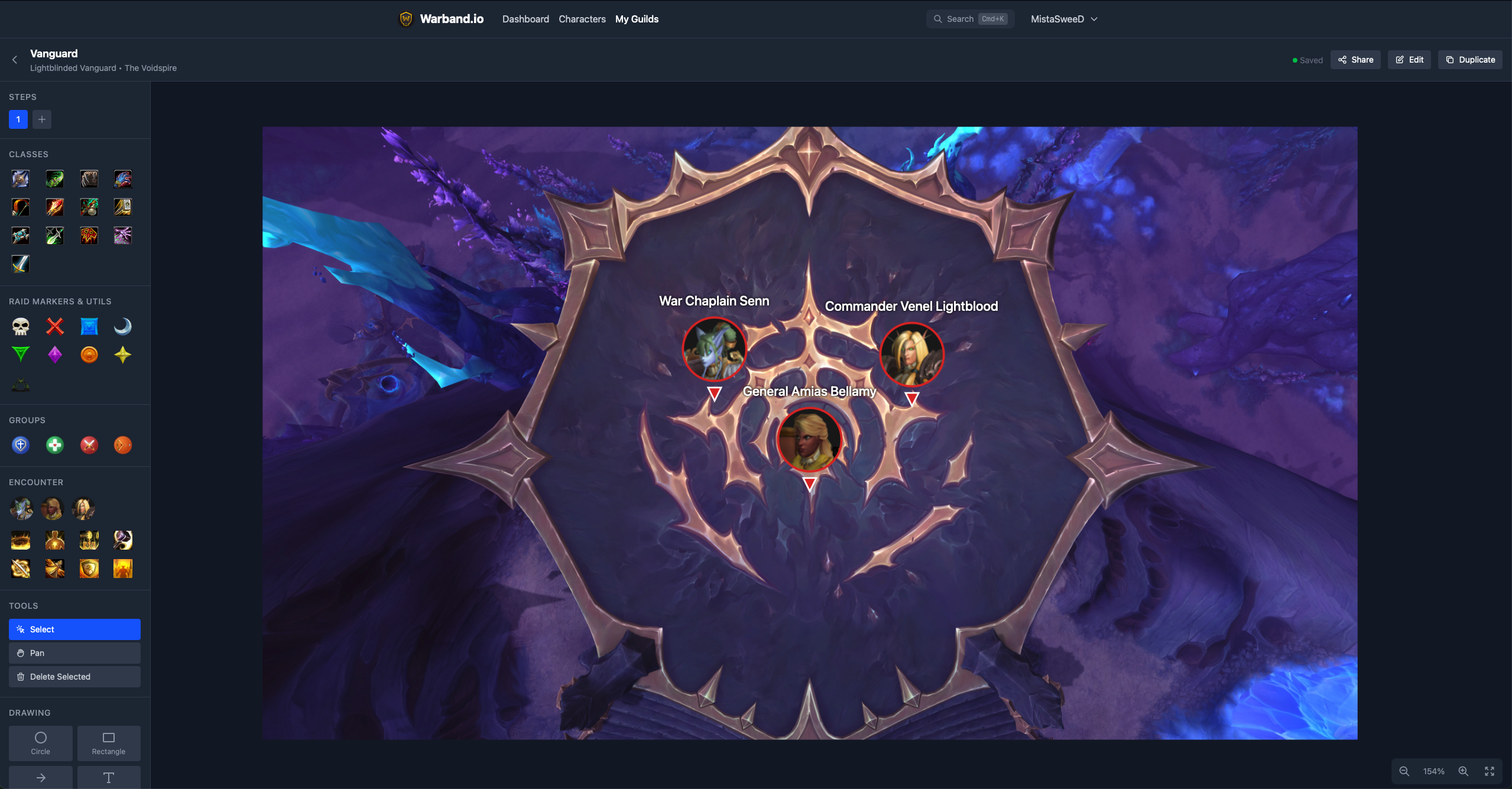 Strategy planner showing boss positioning with markers and annotations